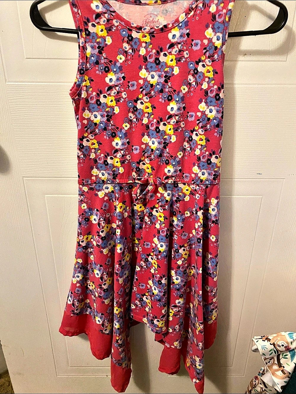Faded Glory Floral Midi Dress in Red & Blue Handkerchief hem11